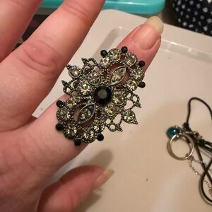 Vintage Inspired Elegant Black and Silver Statement Ring